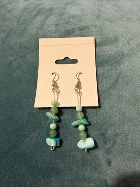 Handmade AquaMarine Green Beaded Dangle Earrings